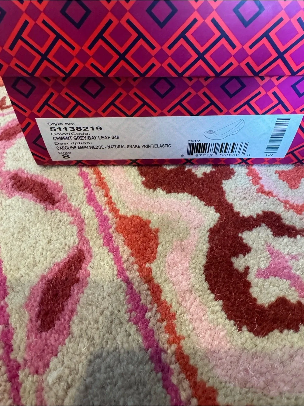 Tory Burch Caroline Wedge Natural Snake Print with Gold Logo, SZ 8